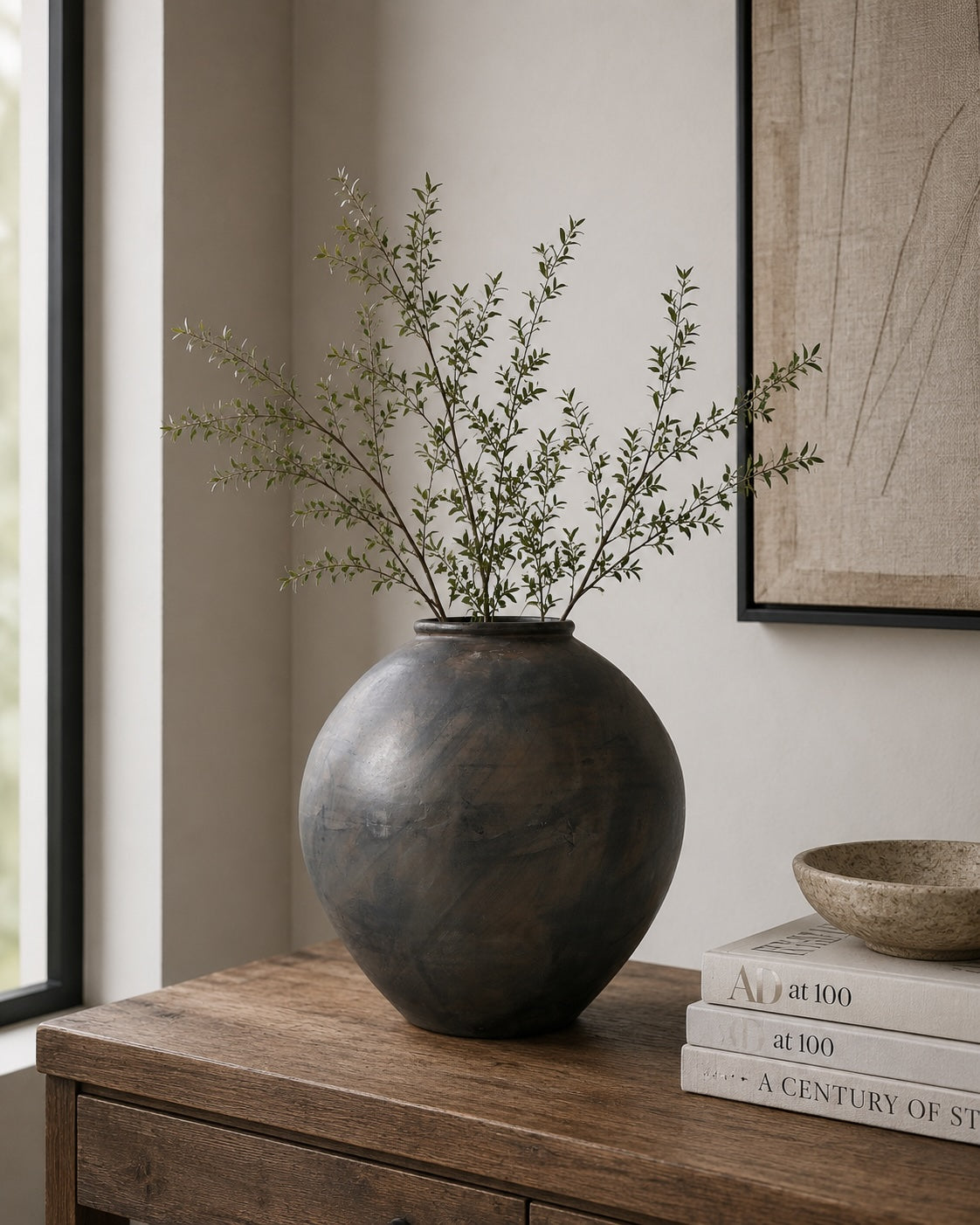 14" Earthy Gray Pottery Pot Conical