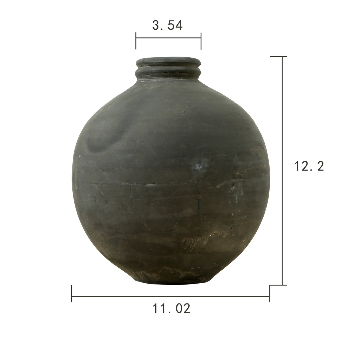 12" Earthy Gray Pottery Vase Round Small Opening
