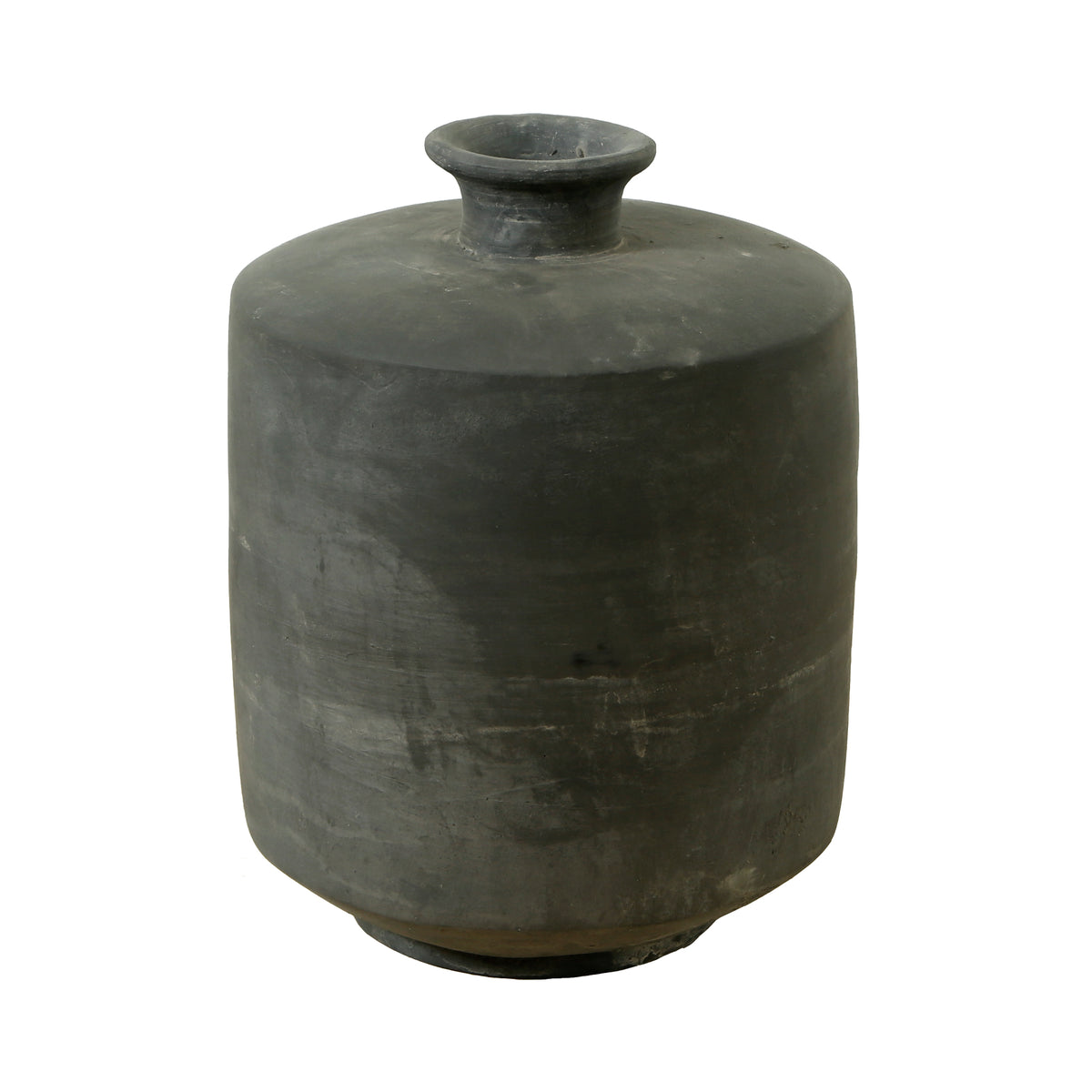 13" Earthy Gray Pottery Vase Cylinder-Shaped Small Opening