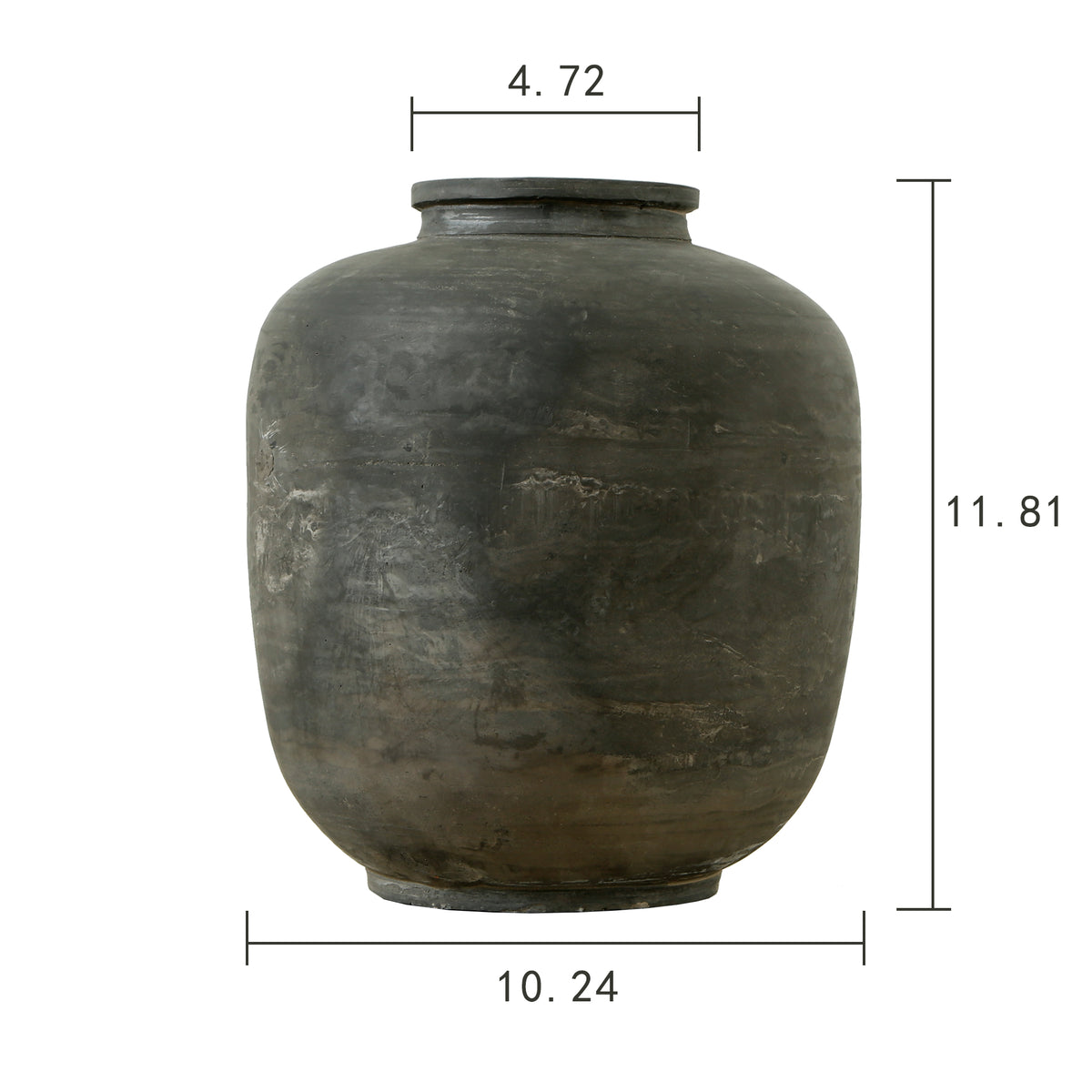 12" Earthy Gray Pottery Vase Cylinder-Shaped