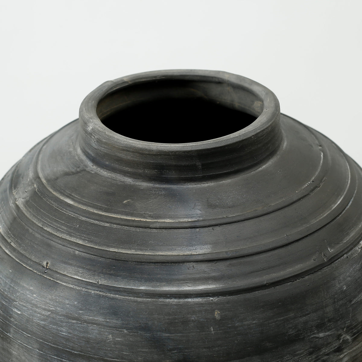 Approx 11" Earthy Gray Round Vase with Three Lines