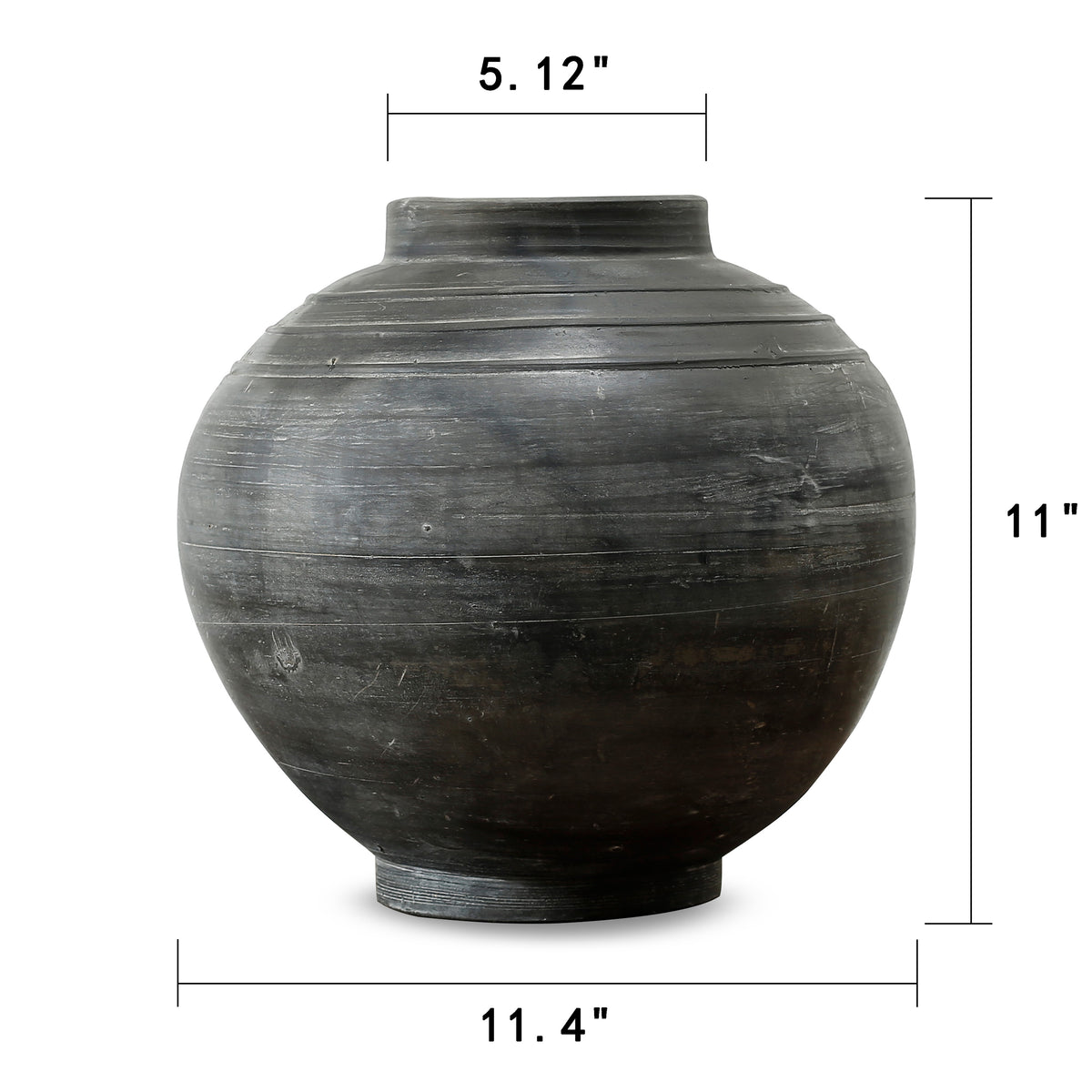 Approx 11" Earthy Gray Round Vase with Three Lines