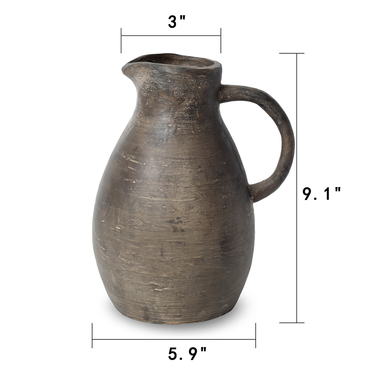 Approx. 9" H Charcoal Gray Pitcher Vintage Style (3" opening)