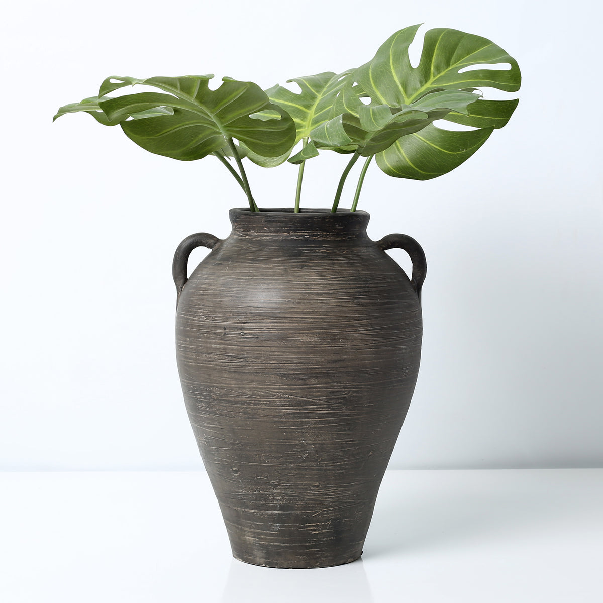 Approx. 12"H Charcoal Gray Vase with Two Handles (4.3" opening)