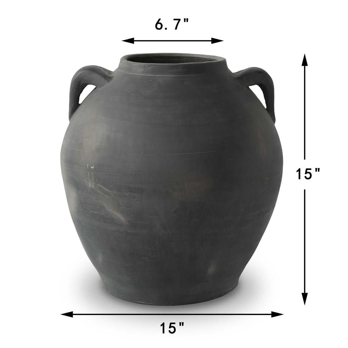 Approx.15" Charcoal Gray Pottery Vase with Two Handles