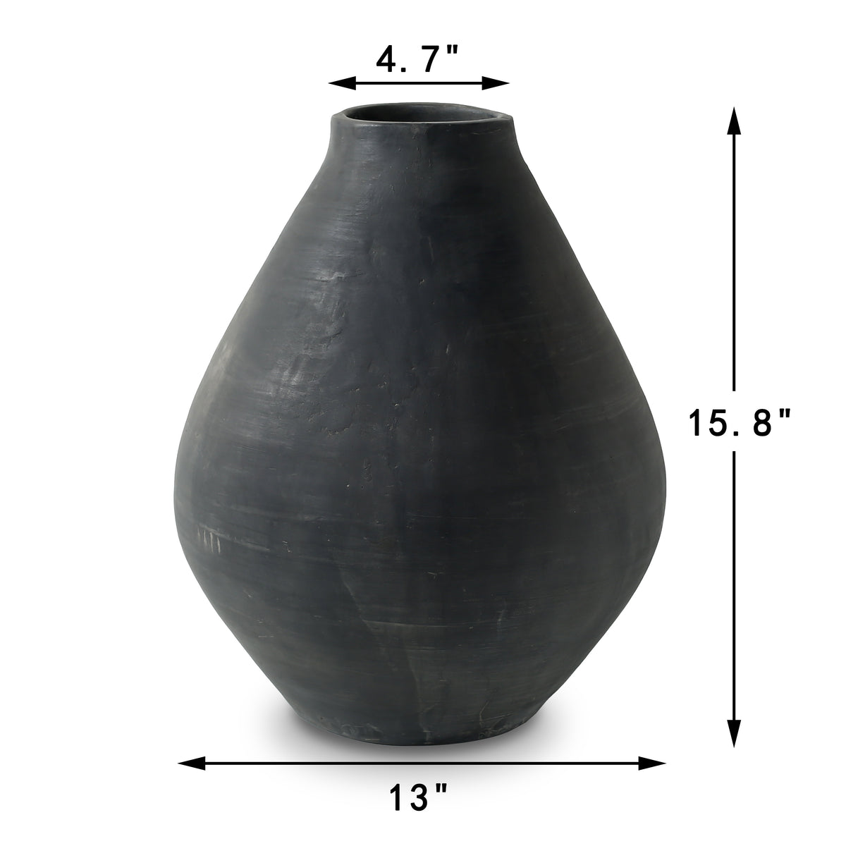 Approx.16" Charcoal Gray Pottery Vase Cone-Shaped