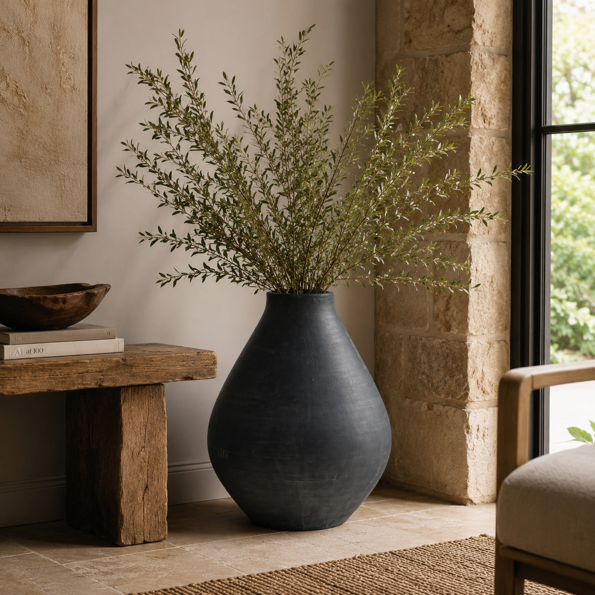 Approx.16" Charcoal Gray Pottery Vase Cone-Shaped