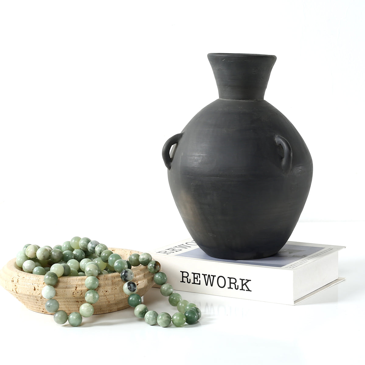 Approx.10" Charcoal Gray Pottery Vase with Three Decorative Hooks
