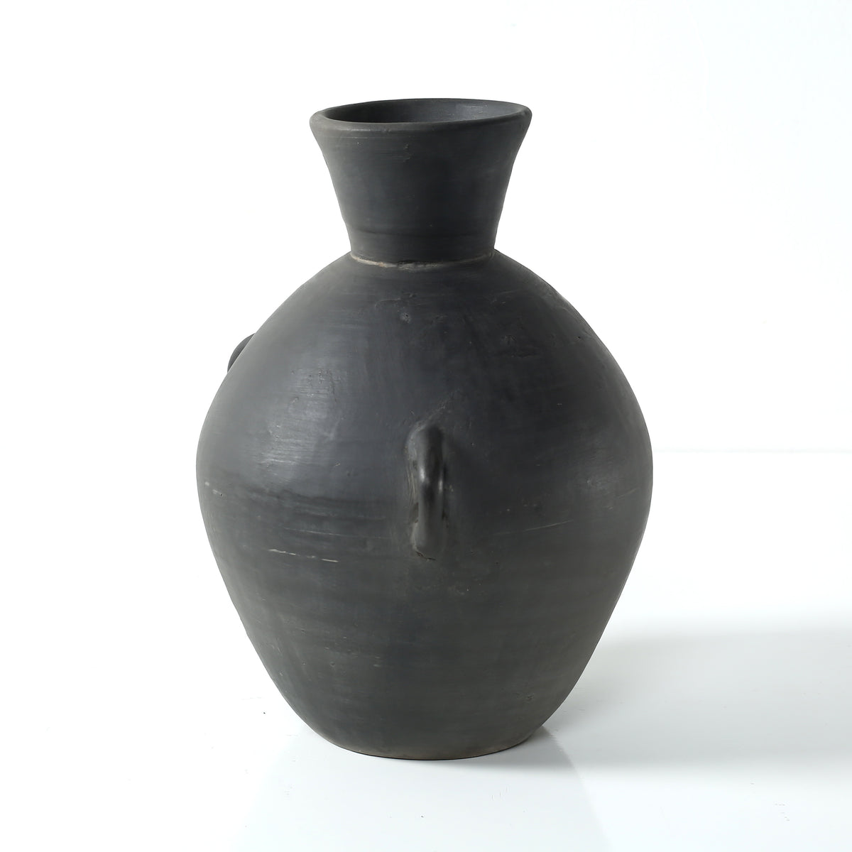 Approx.10" Charcoal Gray Pottery Vase with Three Decorative Hooks