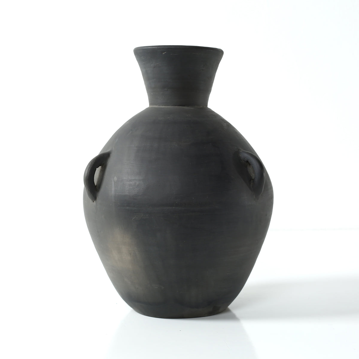 Approx.10" Charcoal Gray Pottery Vase with Three Decorative Hooks