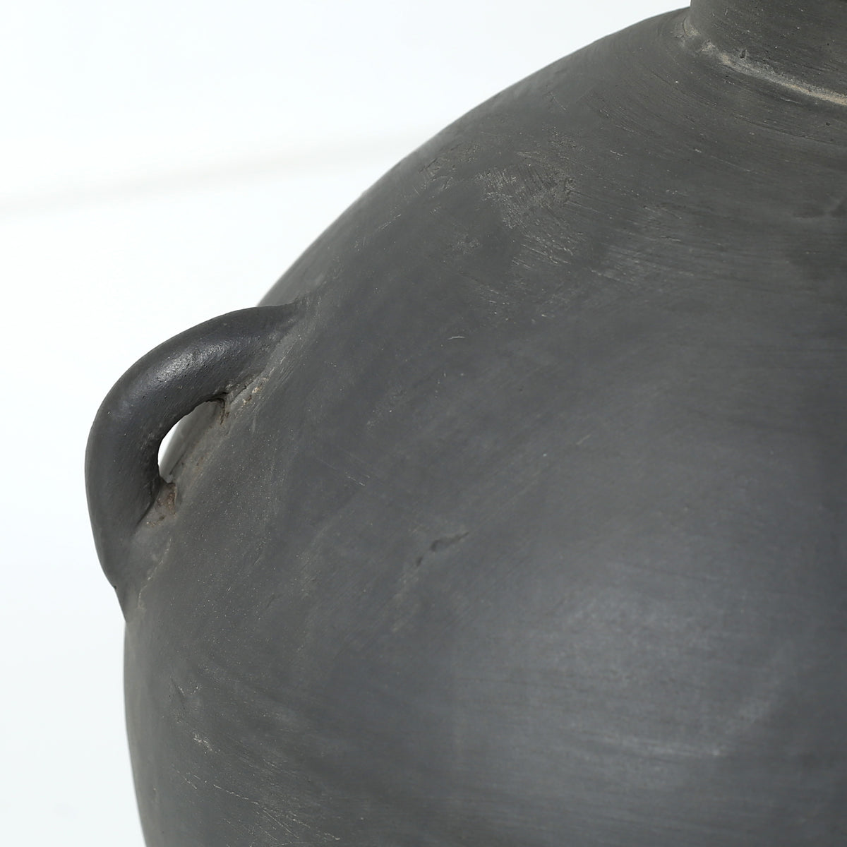 Approx.10" Charcoal Gray Pottery Vase with Three Decorative Hooks
