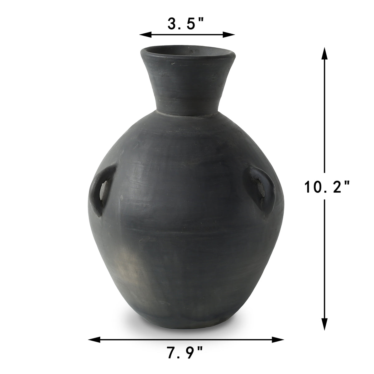 Approx.10" Charcoal Gray Pottery Vase with Three Decorative Hooks