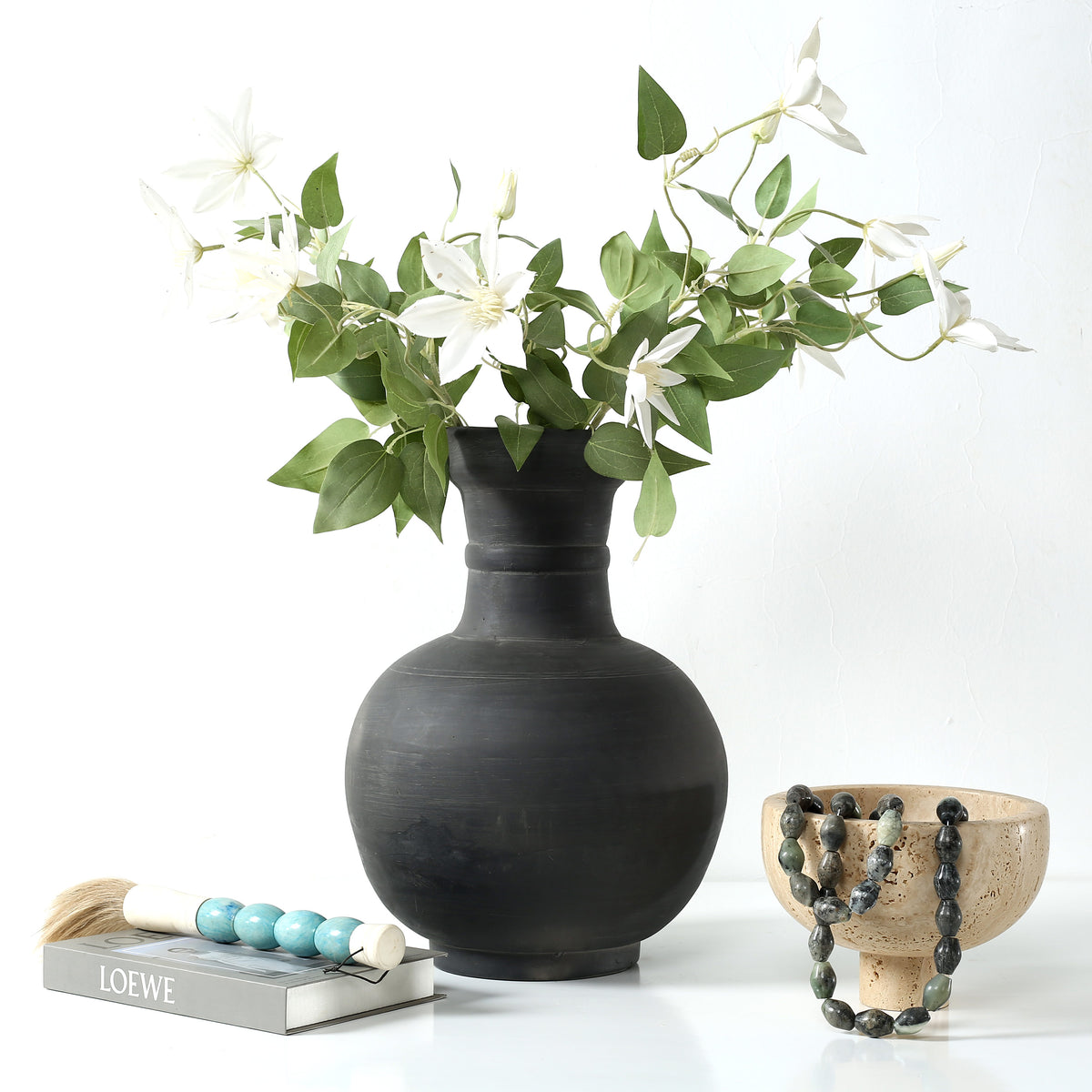 Approx.16" Charcoal Gray Pottery Vase Globular Shape