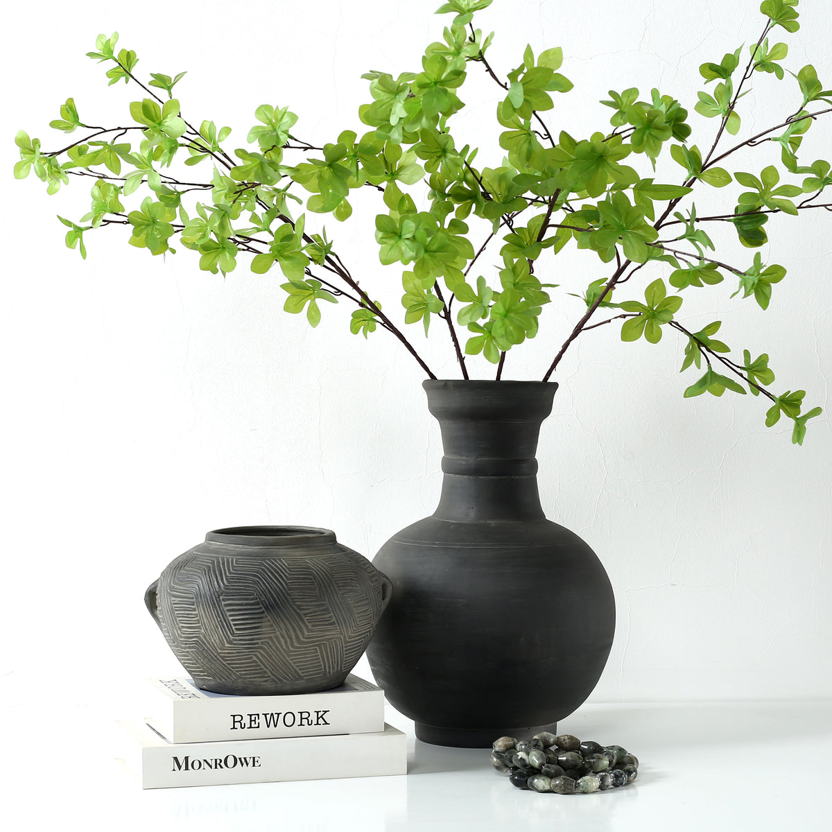 Approx.16" Charcoal Gray Pottery Vase Globular Shape