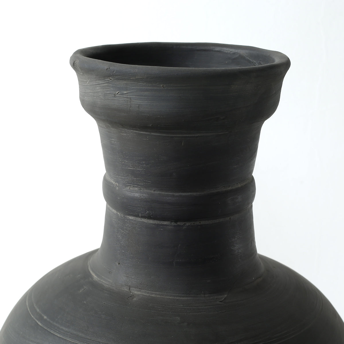 Approx.16" Charcoal Gray Pottery Vase Globular Shape
