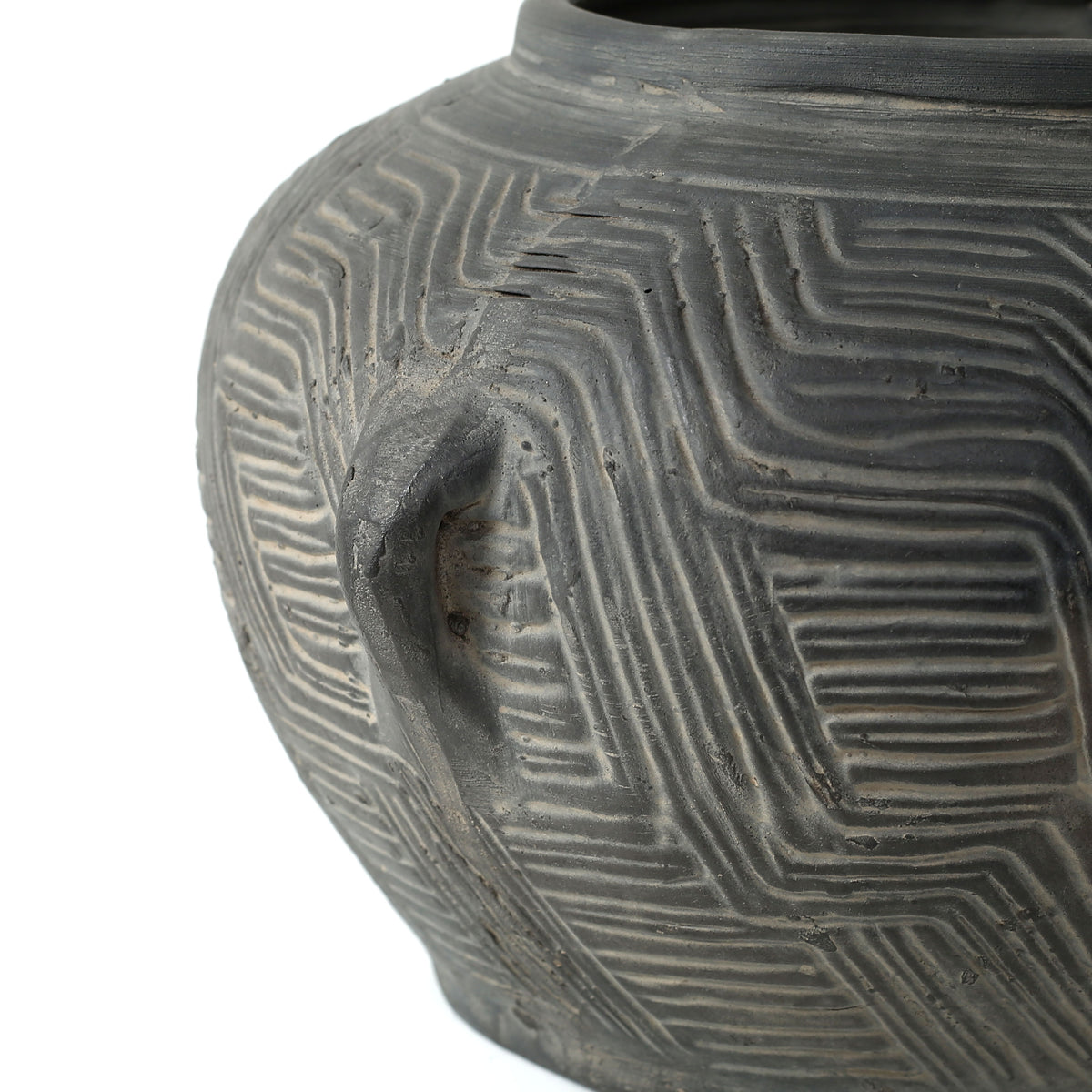 Approx.6" High Charcoal Gray Pottery Vase with Tribe Prints