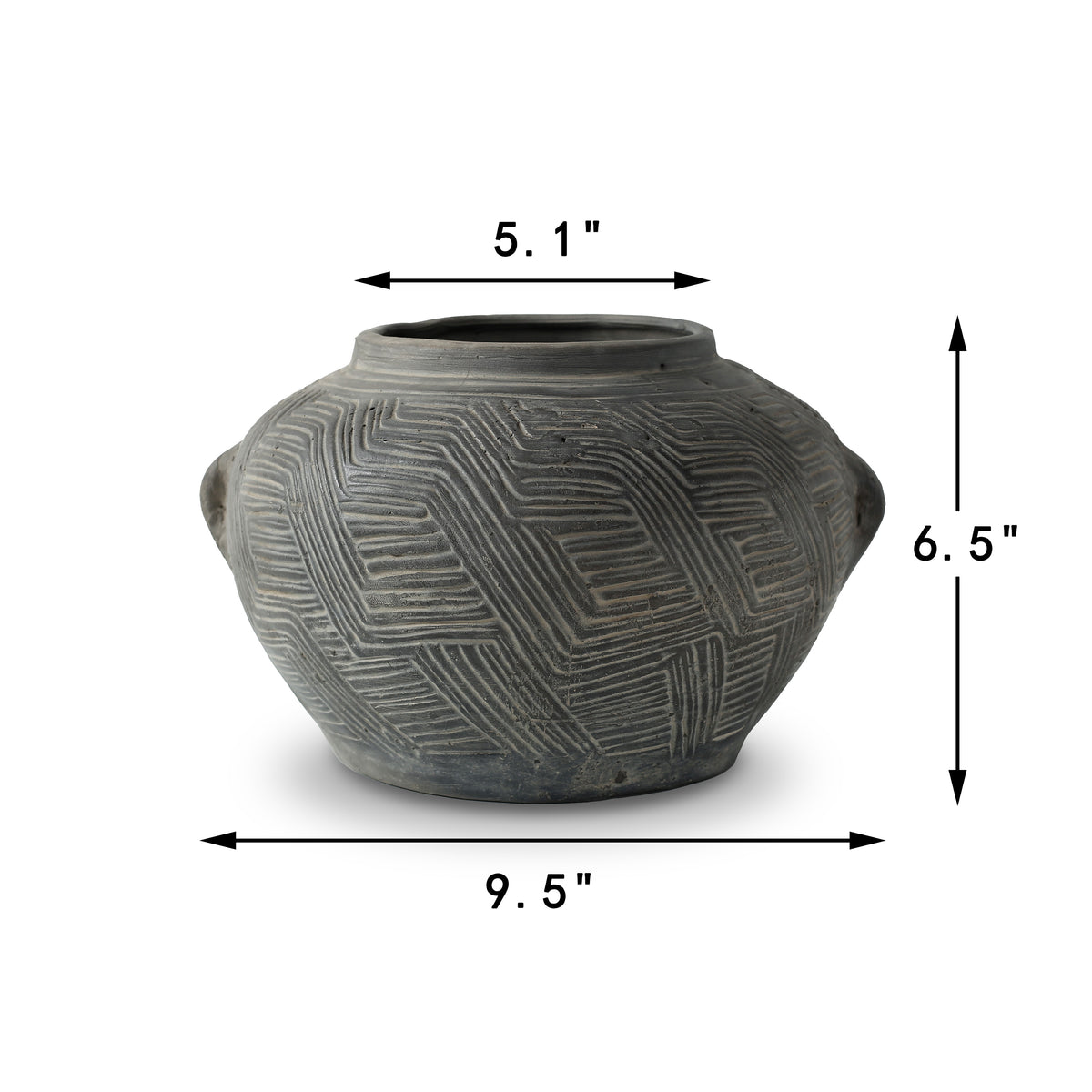 Approx.6" High Charcoal Gray Pottery Vase with Tribe Prints