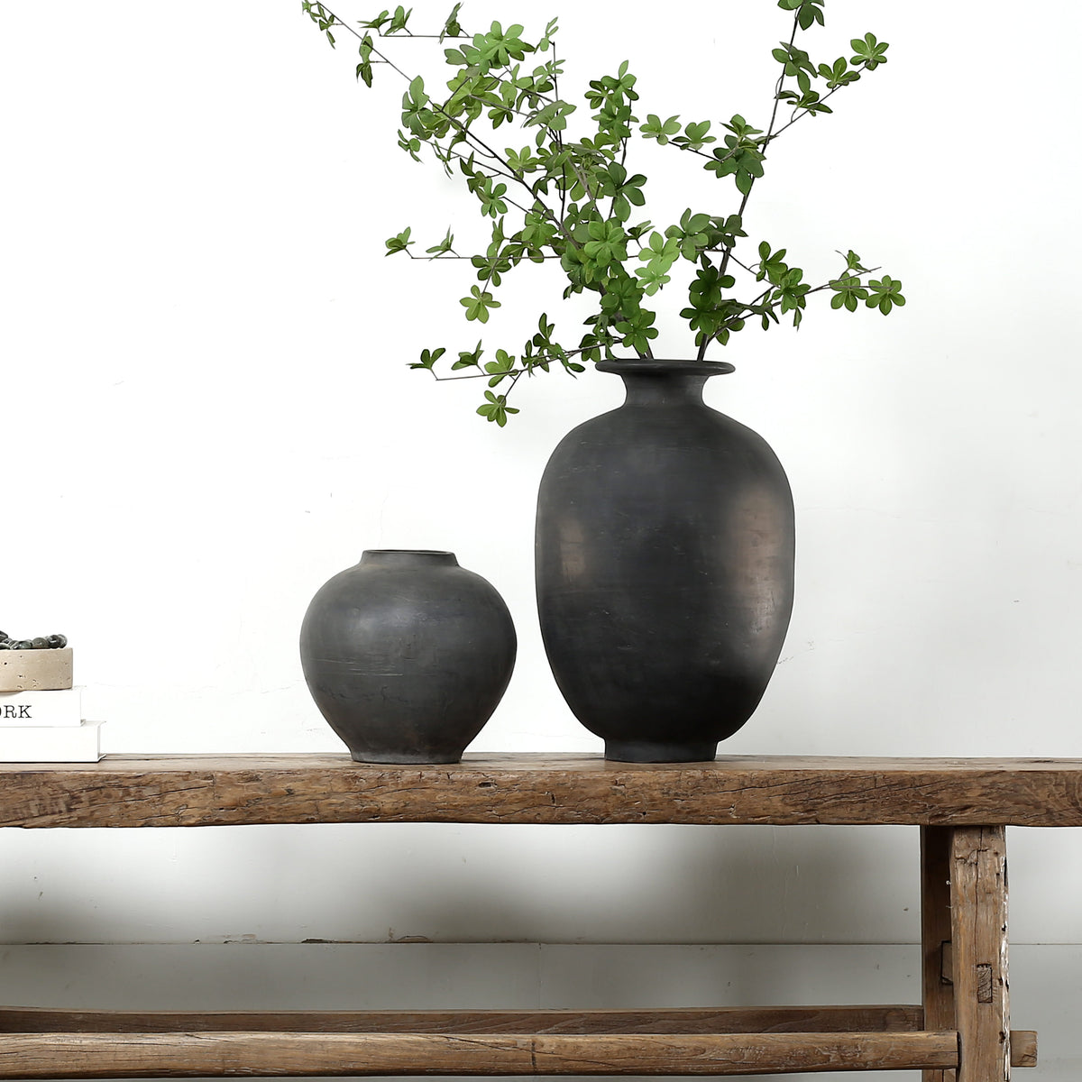 Approx.19" Charcoal Gray Pottery Vase with Small Opening