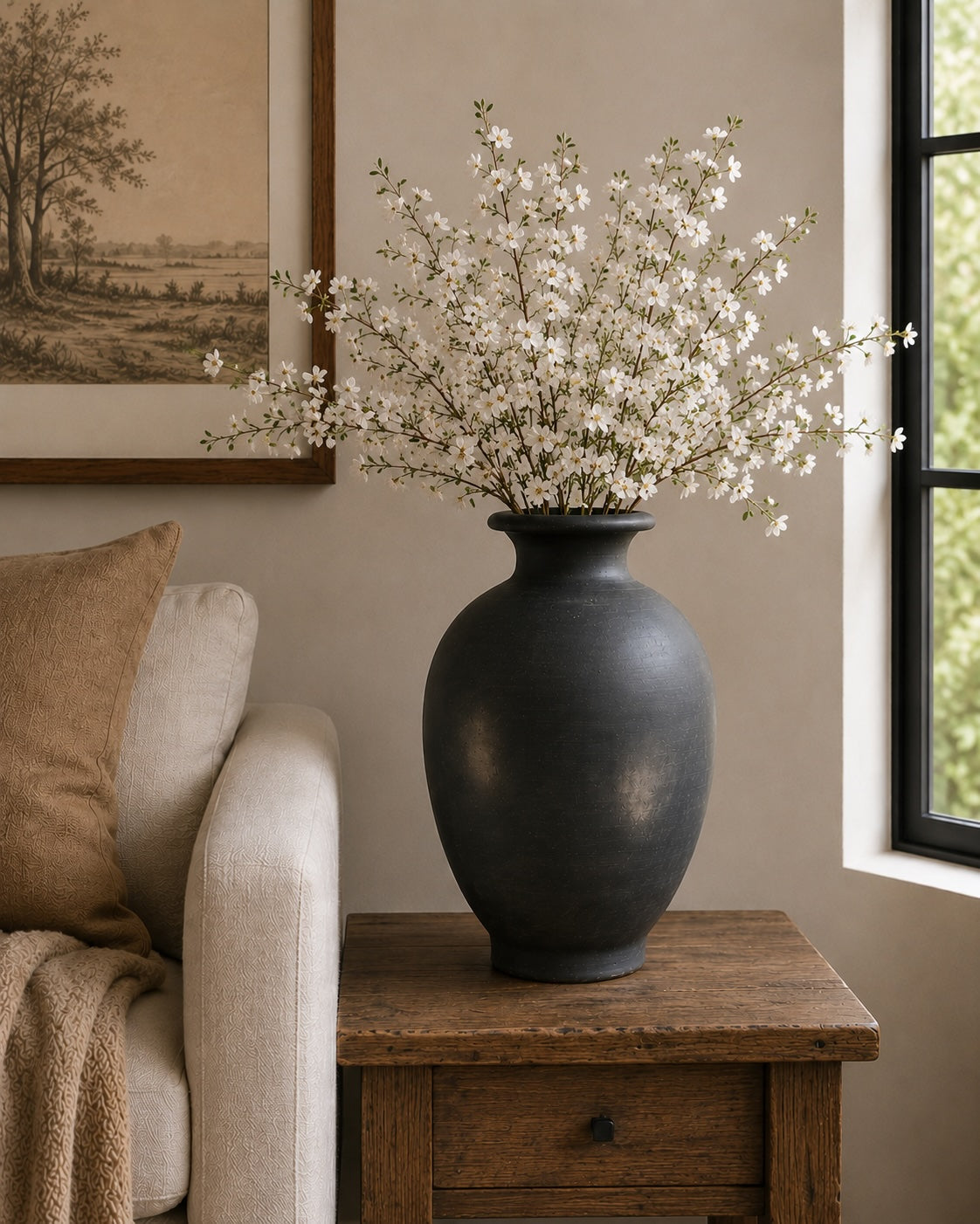 Approx.19" Charcoal Gray Pottery Vase with Small Opening