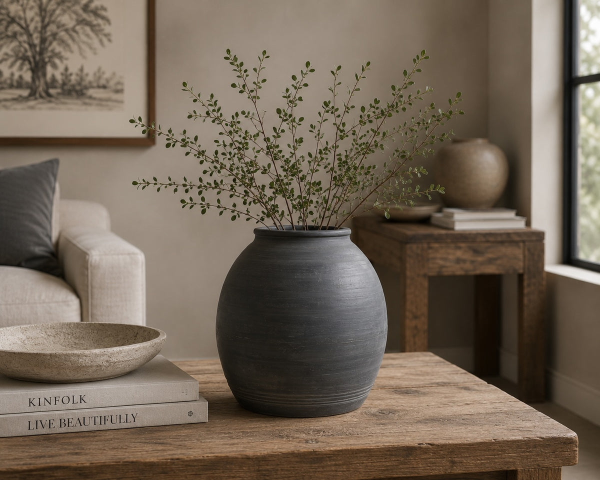Approx.10" Charcoal Gray Pottery Vase