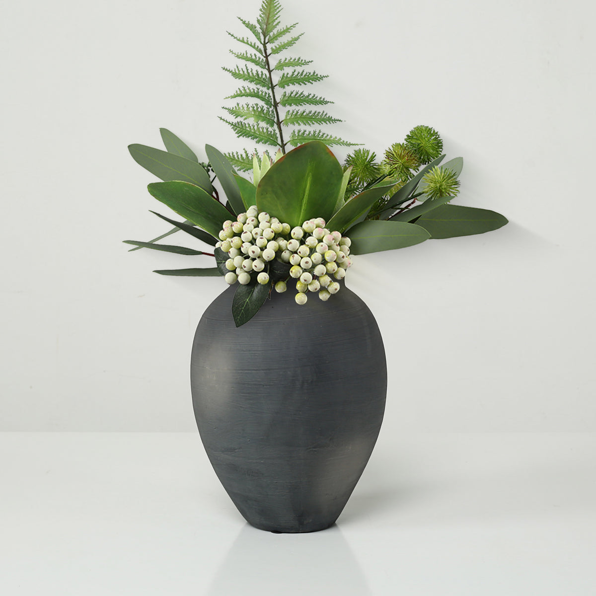 Approx. 11" High 8" Round Charcoal Gray Pottery Vase