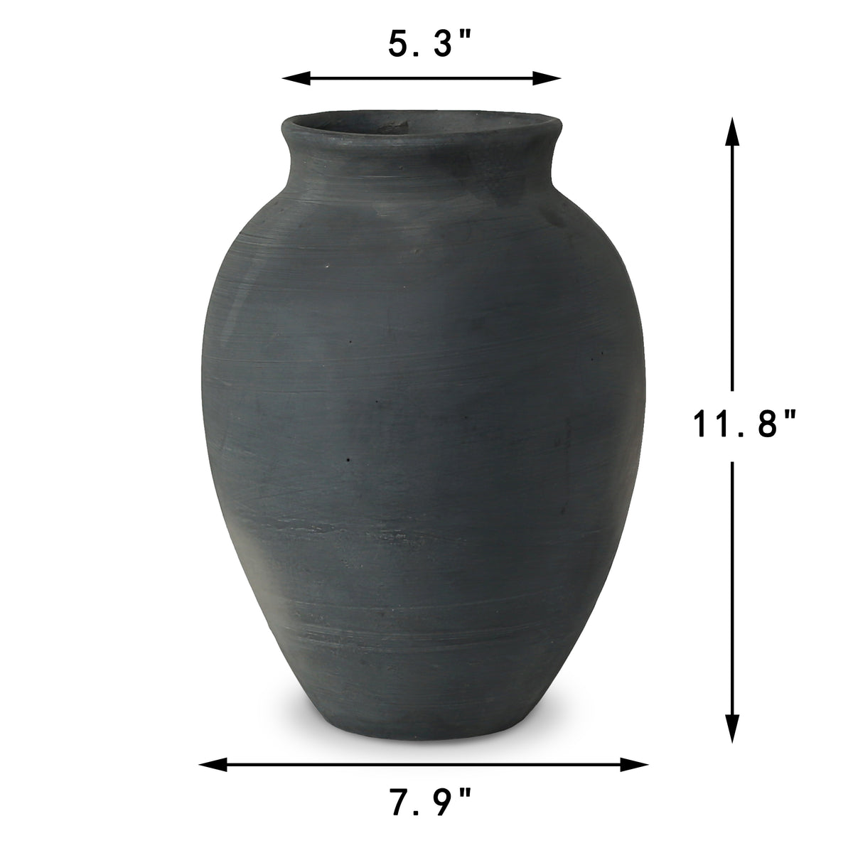 Approx. 11" High 8" Round Charcoal Gray Pottery Vase