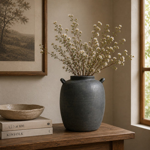 13 Inches High Earthy Gray Vase with Two Handles image 2