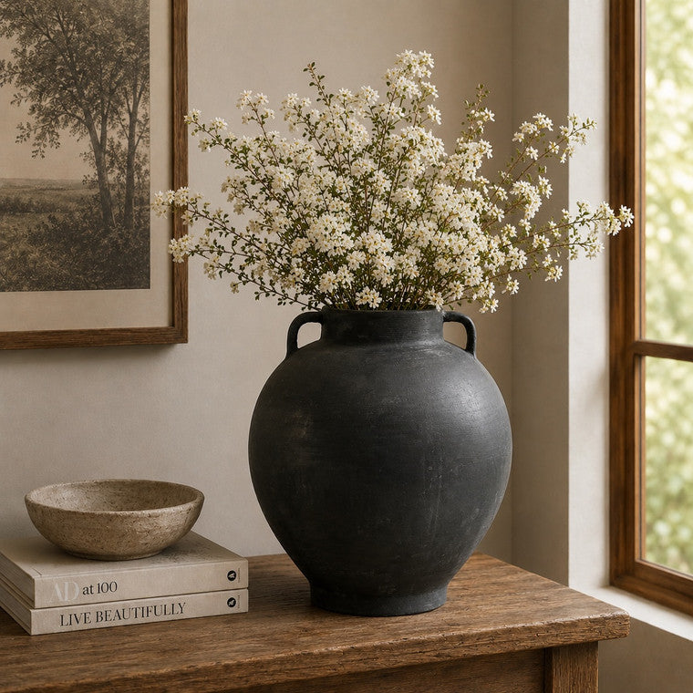 14 Inches High Earthy Gray Vase with Two Decorative Handles image 3