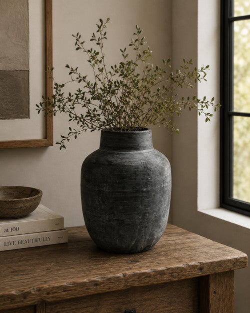 Approx. 13" H Vintage Appeal Charcoal Gray Vase (6.3" opening) image 2