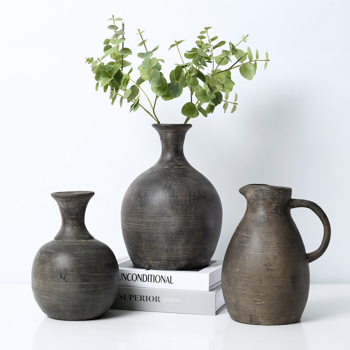 Approx. 9" H Charcoal Gray Pitcher Vintage Style (3" opening)
