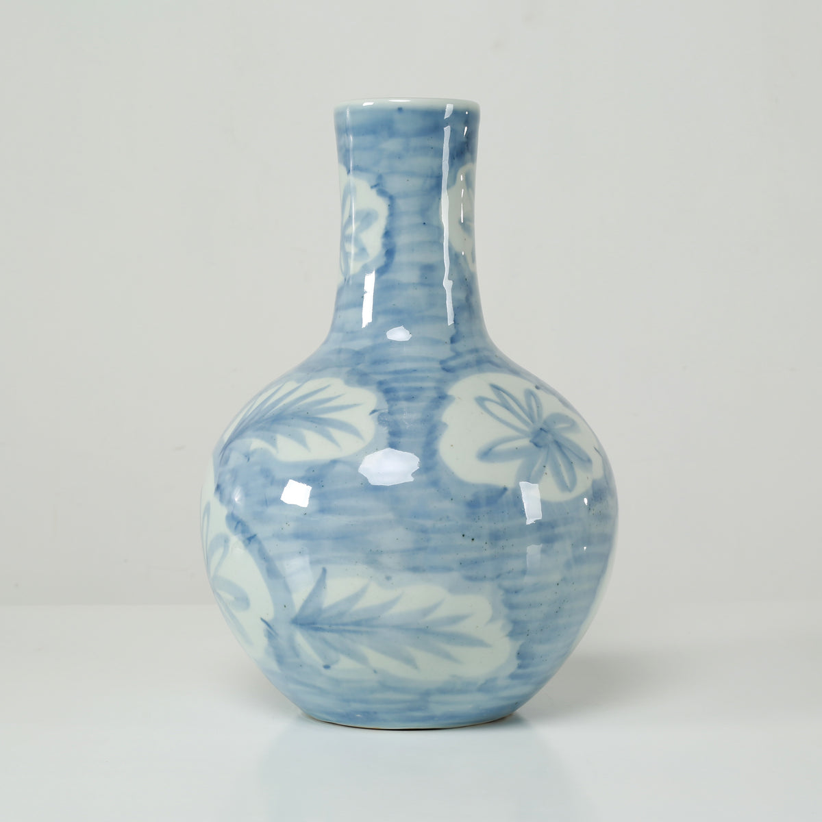 Approx.16 Inches High Blue and White Bottle with Flower and Leaf Motif