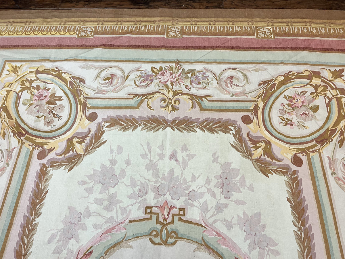 Large Aubusson Rug 11x15, Oversized Gallery Palace Size Flatweave Savonnerie Carpet 11 x 15 ft, Wool Handmade Vintage Elegant European - Jewel Rugs, view 4