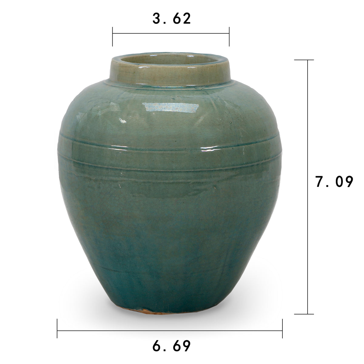 Vintage style Blue-Green vase with two lines small