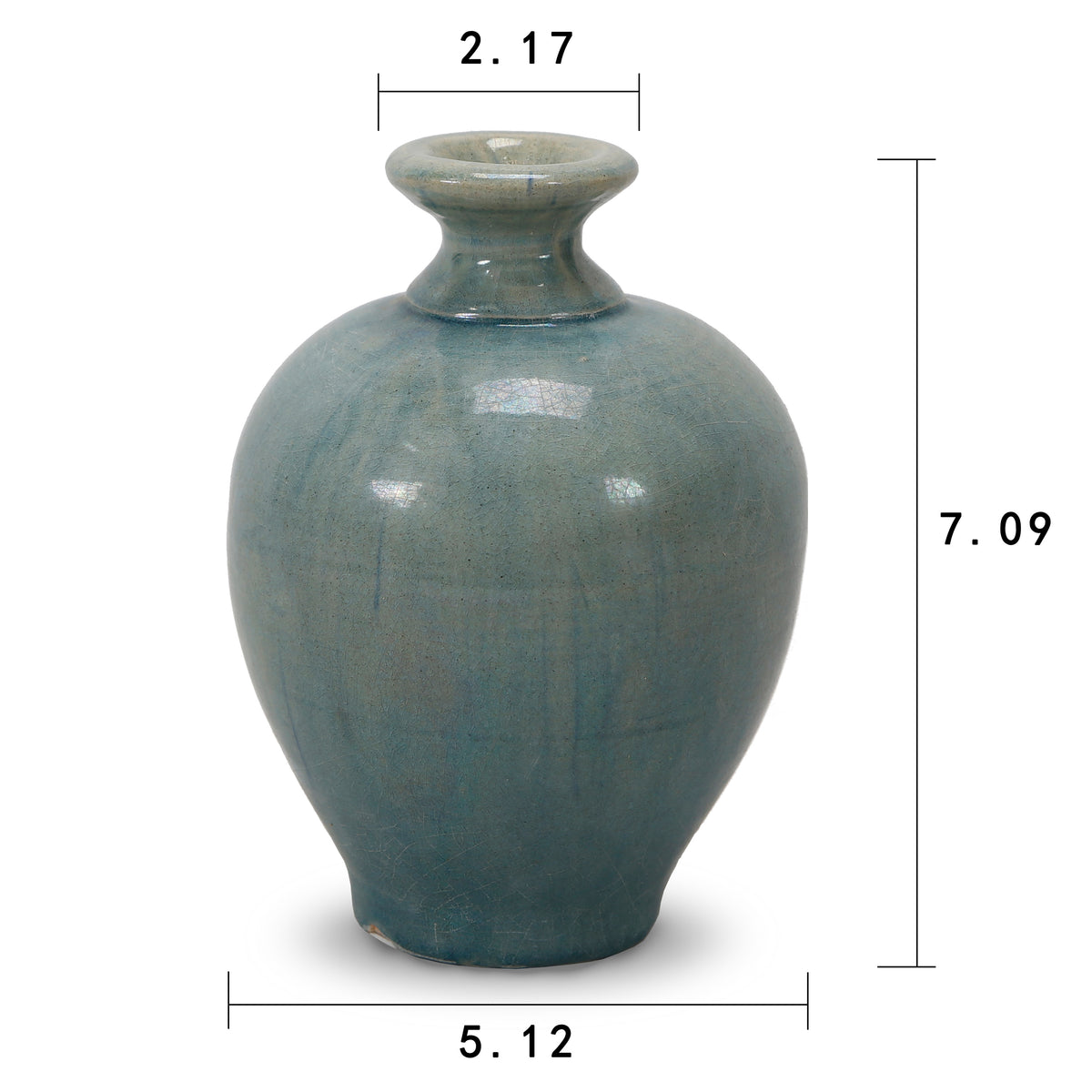 Vintage style Blue-Green vase short neck