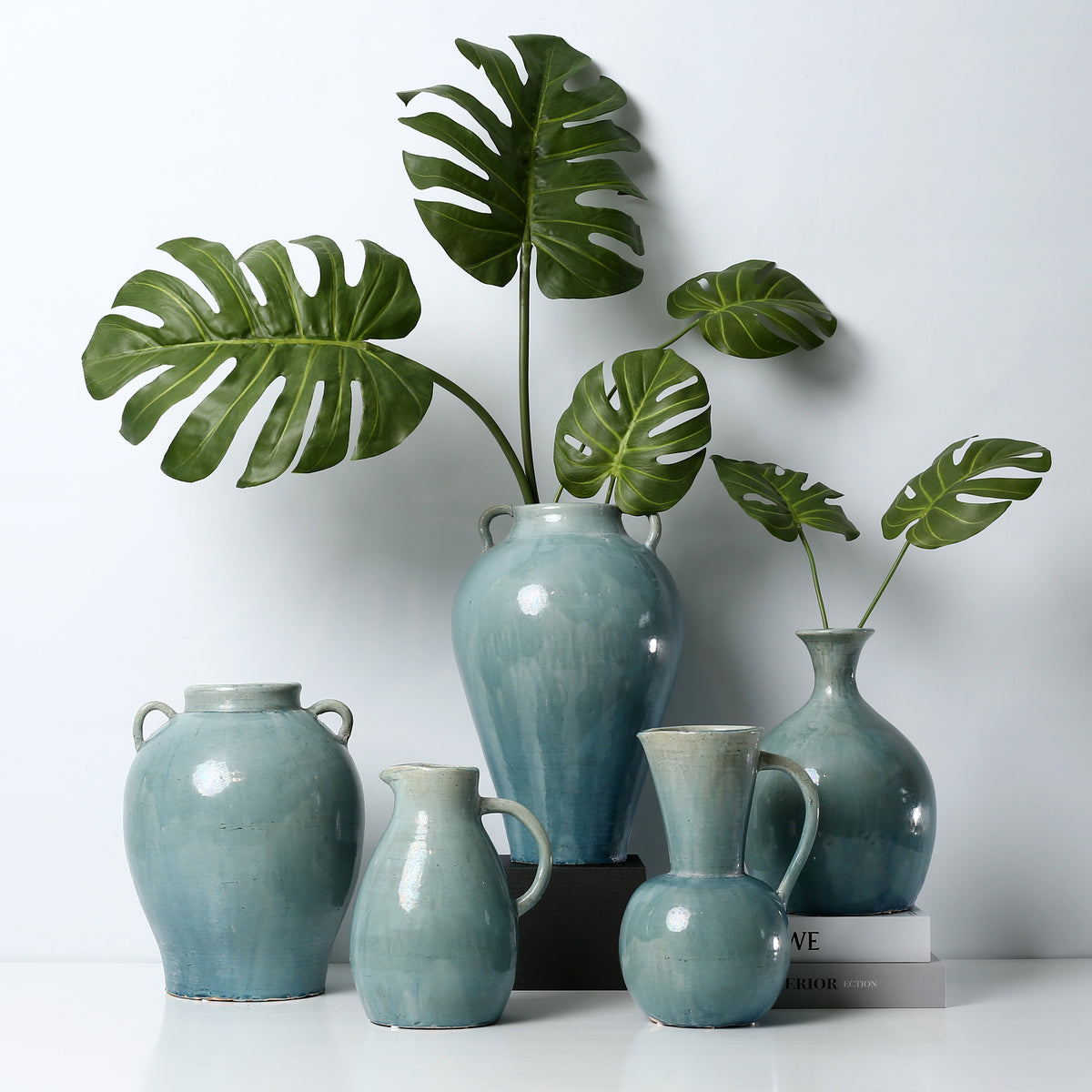 Approx. 10" H Vintage Style Blue-Green Pitcher (4.3" Opening)