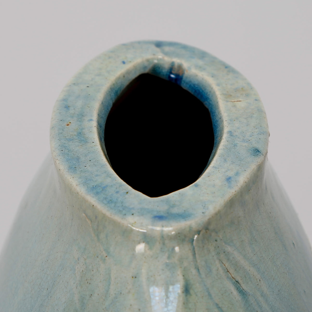 Vintage Style Blue-Green Ceramic Flat Vase