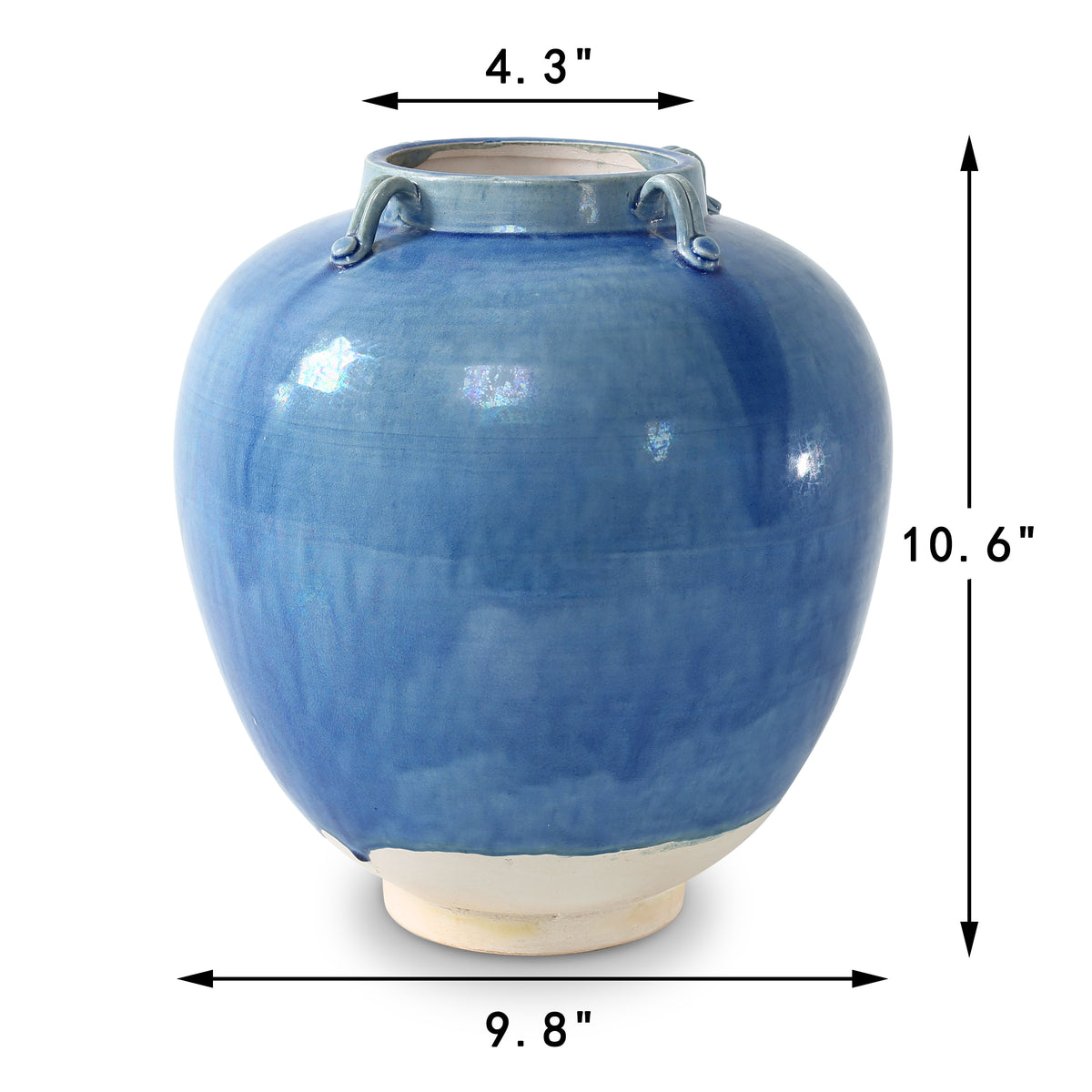 Approx. 11 Inches High Green-Blue Vase with Four Handles (4.3" Opening)