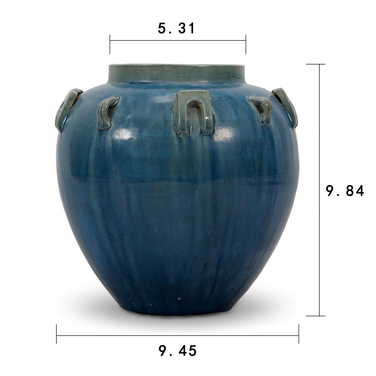 Vintage style Blue-Green Ceramic Pot with Six Loop
