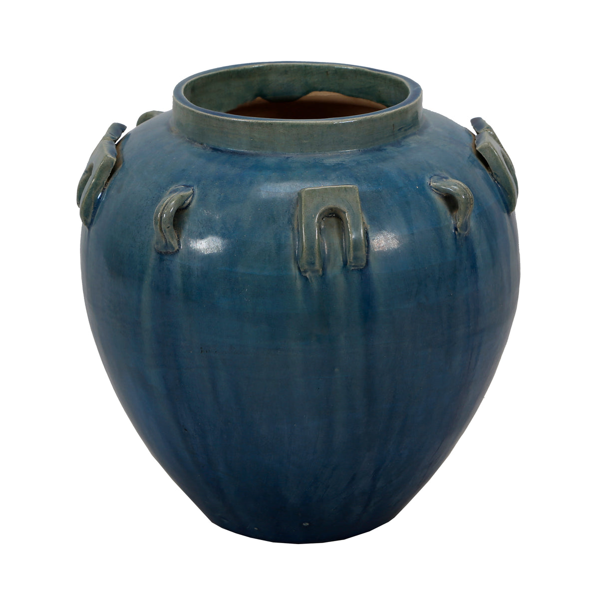 Vintage style Blue-Green Ceramic Pot with Six Loop