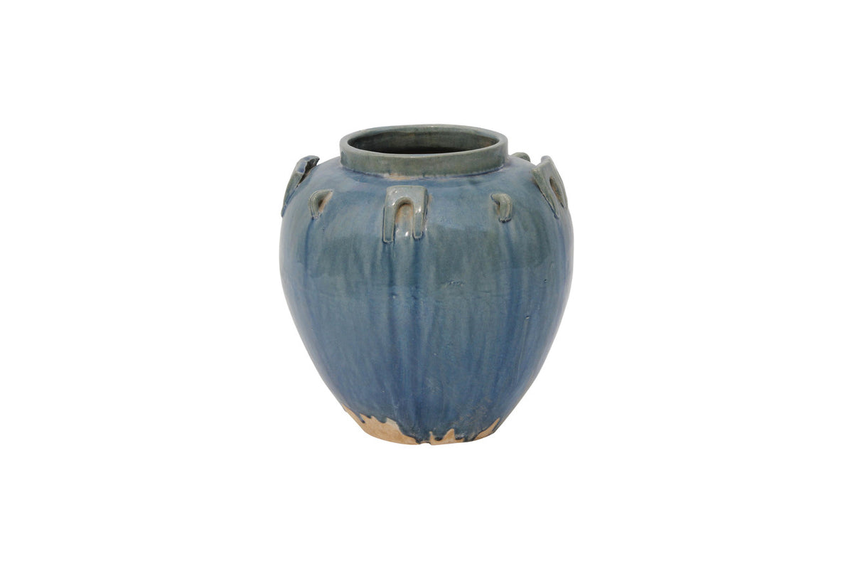 Vintage style Blue-Green Ceramic Pot with Six Loop