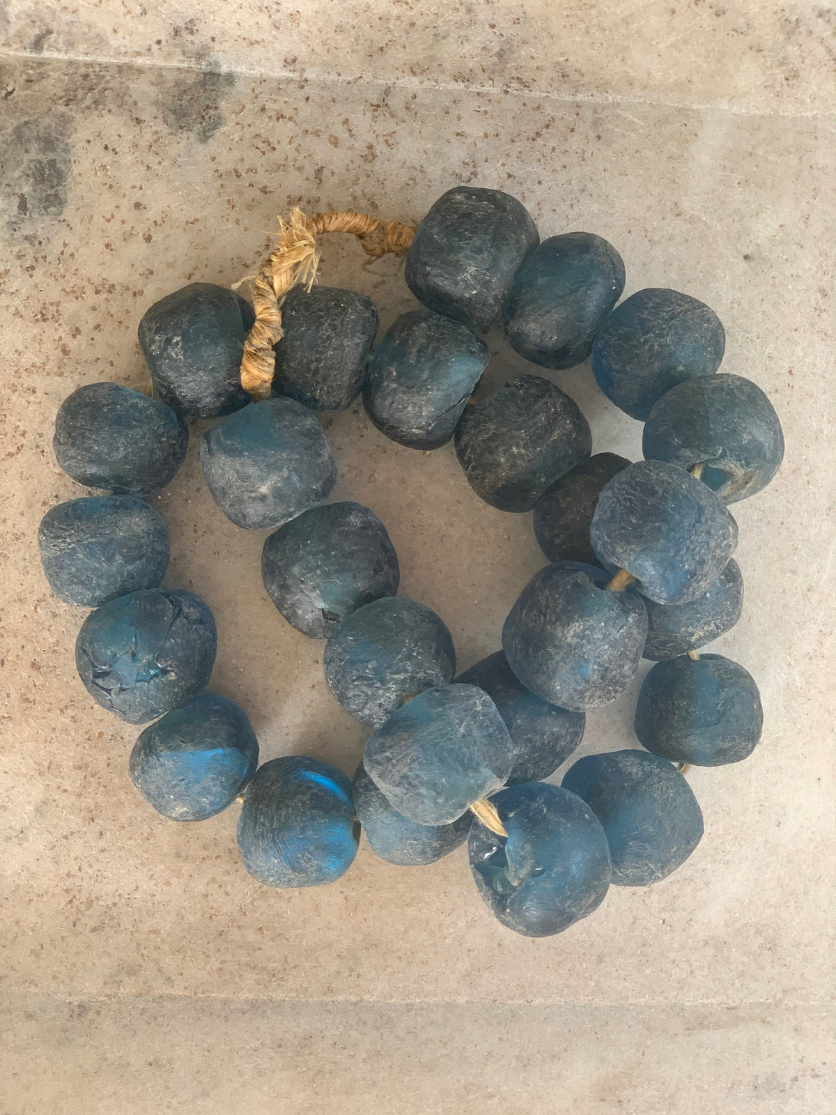 Vintage Sea Glass beads in Indigo Blue
