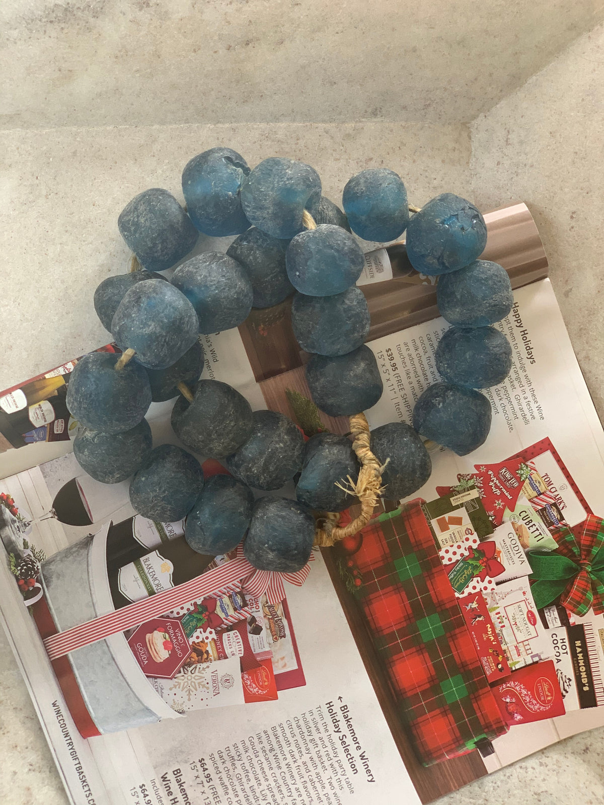 Vintage Sea Glass beads in Indigo Blue