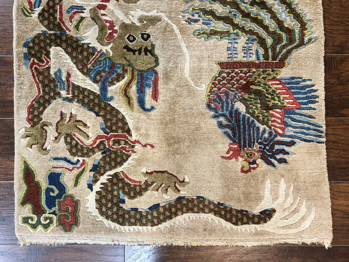 Antique Chinese Peking Rug 3 x 5.6, Dragon Motifs, Handmade Wool Asian Oriental Carpet - Jewel Rugs, view 6