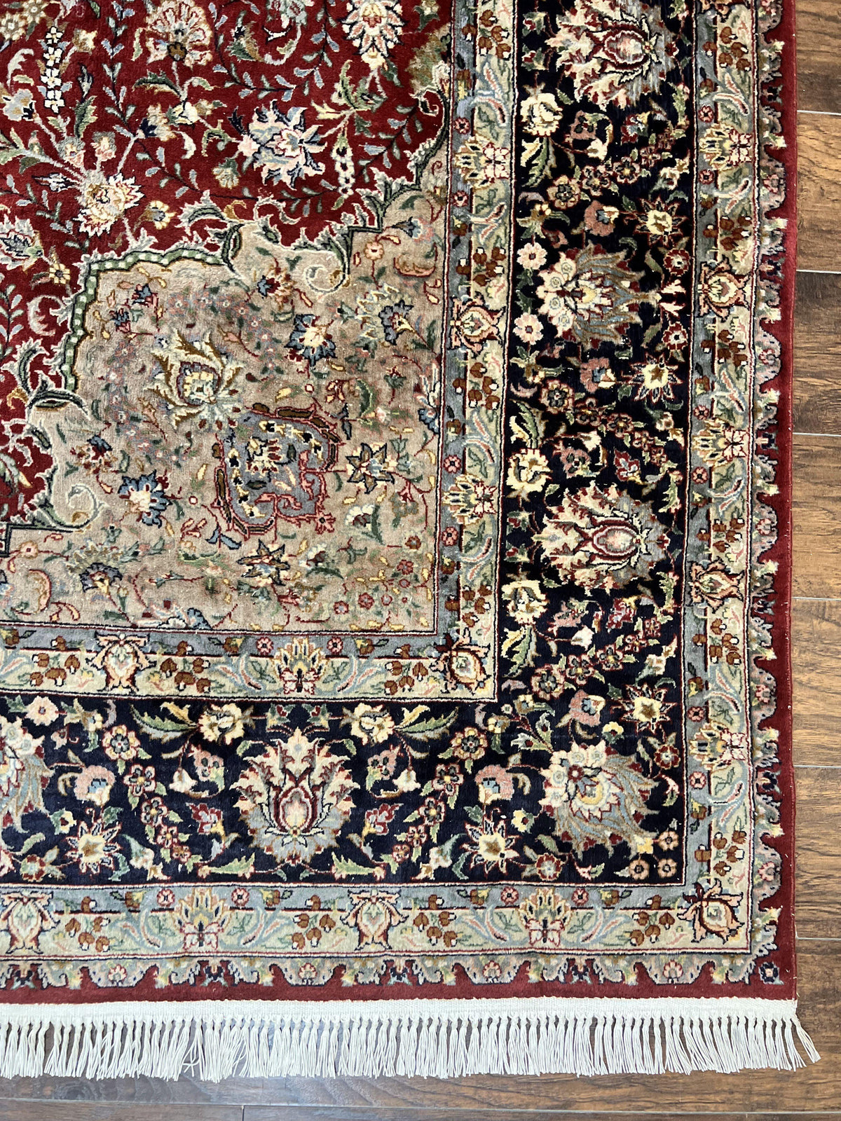 Pak Persian Rug 8x10, Wool Hand Knotted Vintage Carpet, Dark Red & Navy Blue, Dome Design Floral Medallion Rug, 8 x 10 Oriental Rug - Jewel Rugs, view 9