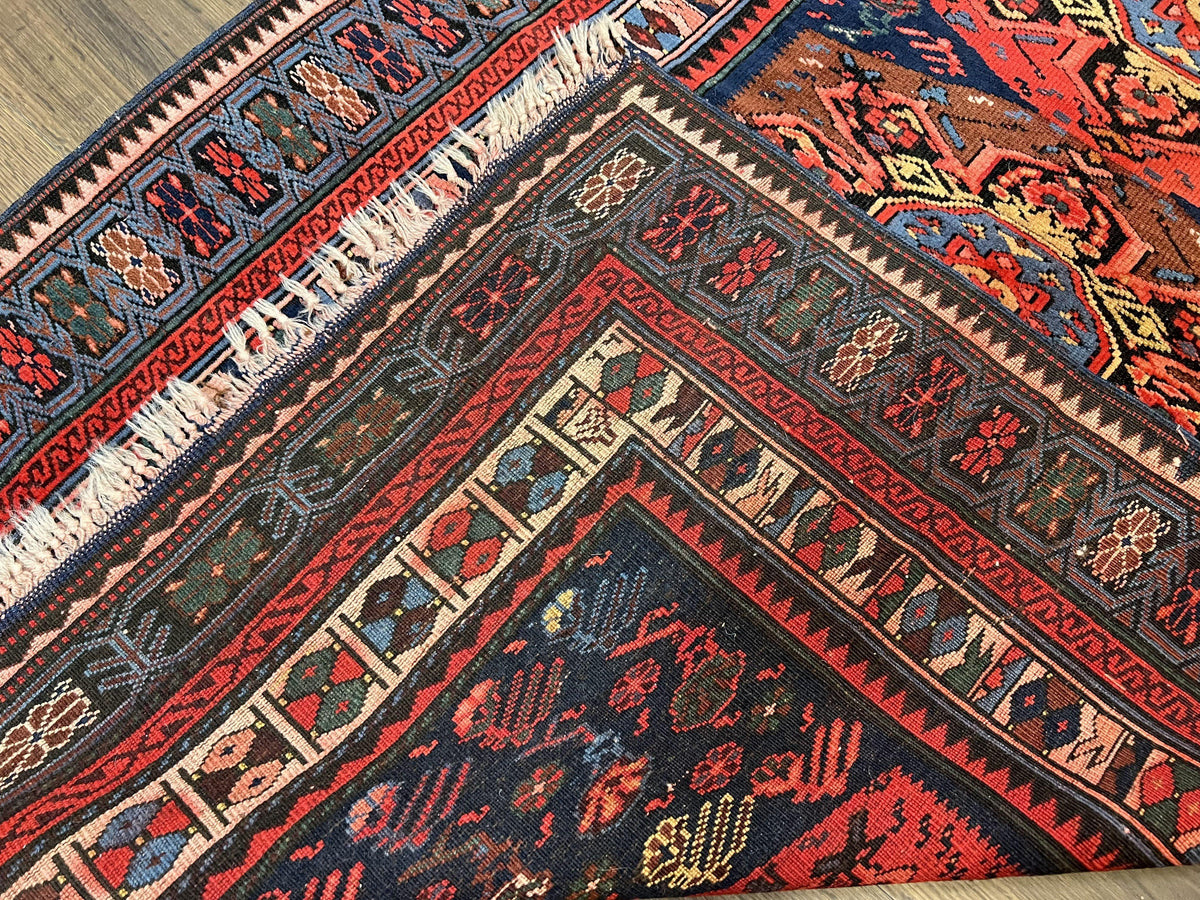 Antique Caucasian Seychour Rug 3.7 x 5.5, Collectible Oriental Carpet, Navy Blue and Red, Fine Kuba Rug, Vintage Rug, Wool Hand Knotted Rug - Jewel Rugs, view 11