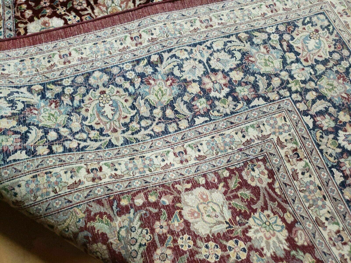 Persian Rug 9x12, Floral Allover, Very Fine, Handmade, Room Sized Oriental Carpet, Sino Persian, Maroon and Navy Blue - Jewel Rugs, view 11