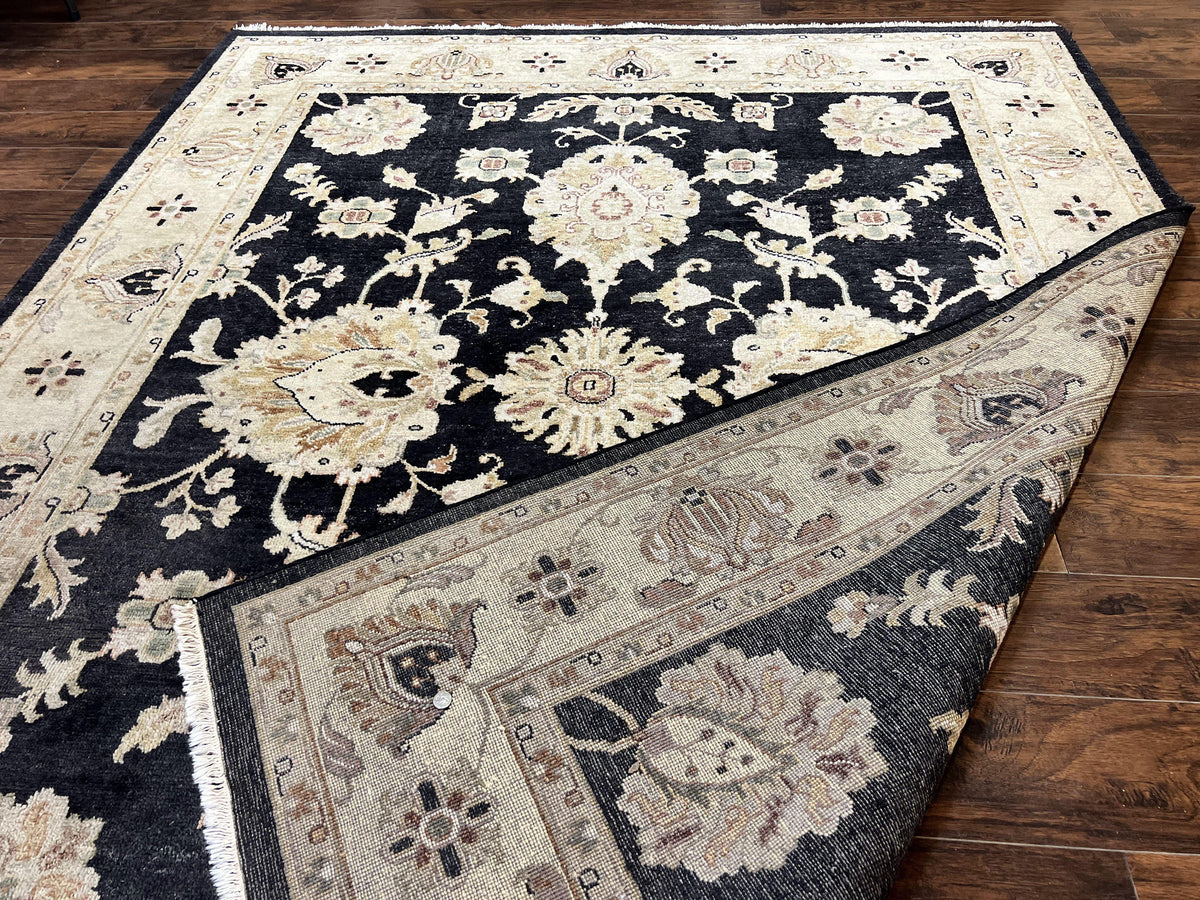 Indo Mahal Rug 8x10, Black and Beige, Vintage Rug 8 x 10 ft, Floral, Handmade Wool Carpet - Jewel Rugs, view 12
