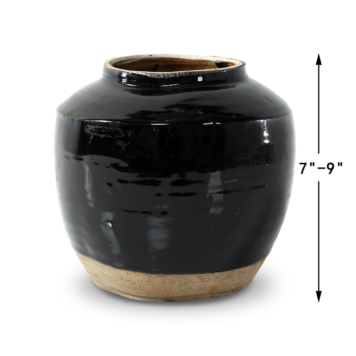 Approx. 7-9 Inches Tall Vintage oil pot with black glaze Medium (size vary)