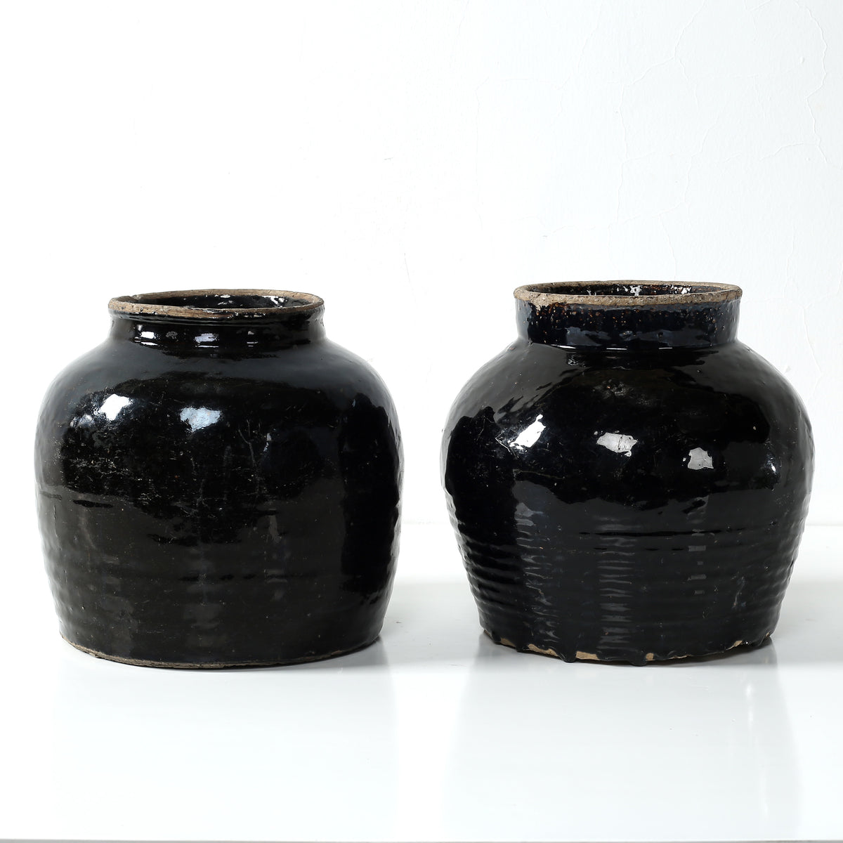 Approx. 10-13 Inches Tall Vintage oil pot with black glaze Large (size vary)