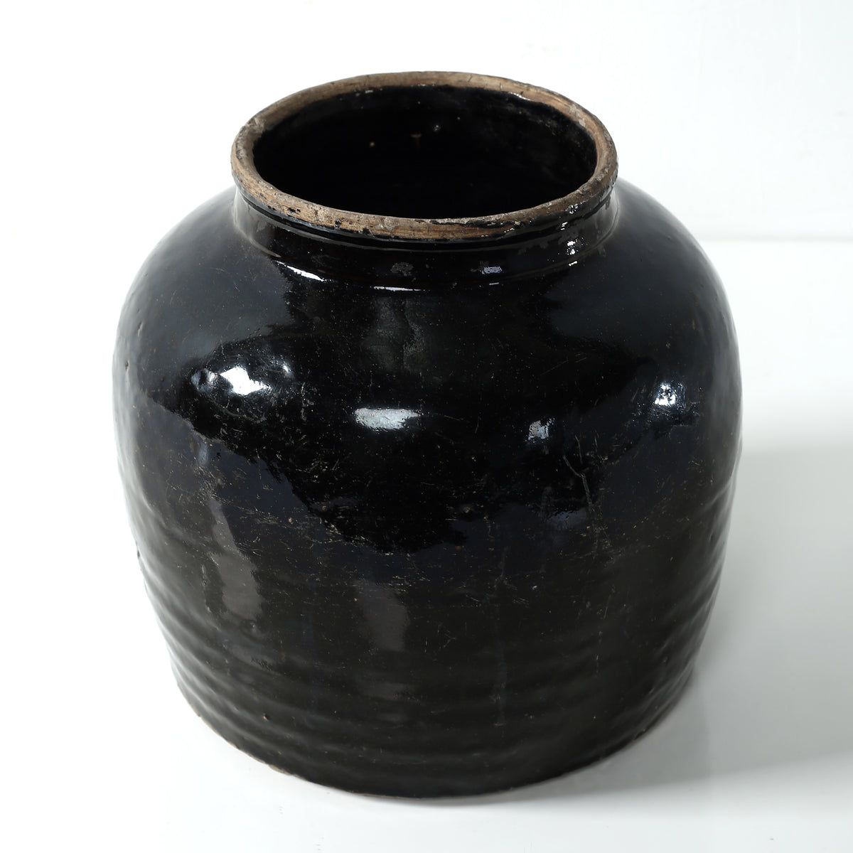 Approx. 10-13 Inches Tall Vintage oil pot with black glaze Large (size vary)